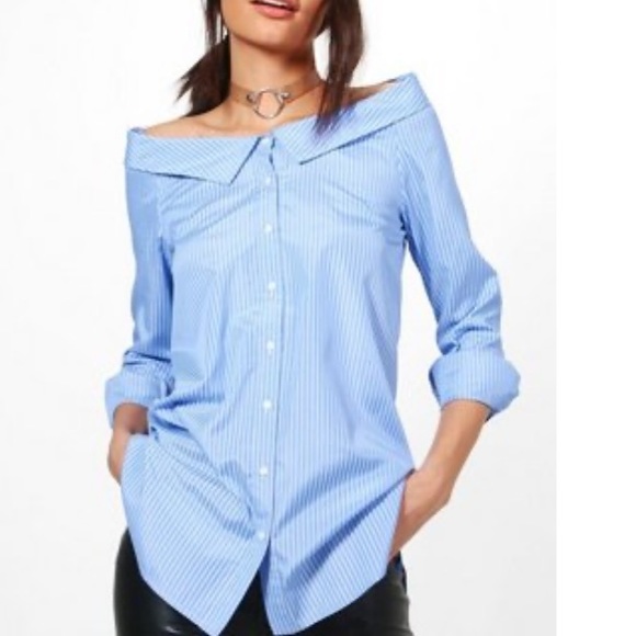 Boohoo Tops - Off the shoulder button up top